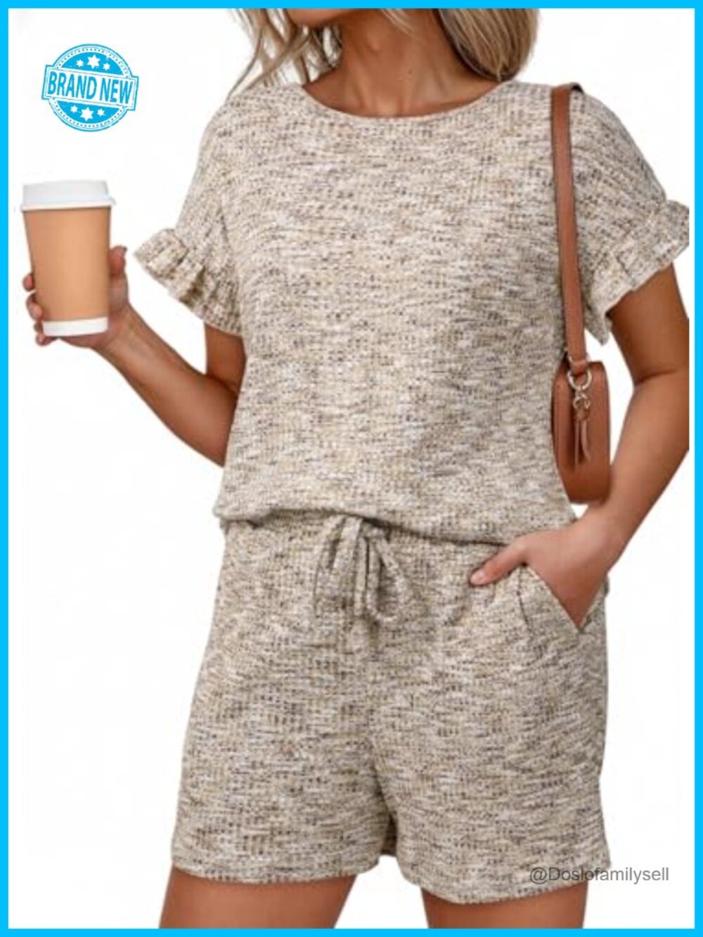 Women's 2 Piece Short Sleeve Outfit Viscose Blend Shorts Set with Pockets